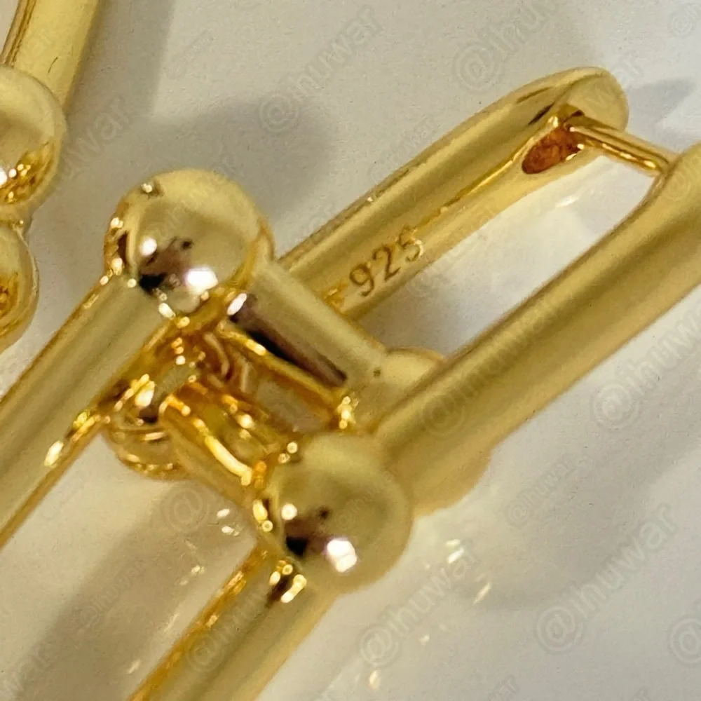 925 Sterling Gold U Link 14K Gold Plated Hardware Chunky Earrings - Picture 6 of 9